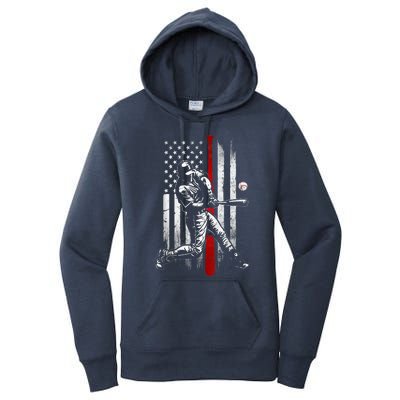 Baseball American USA Flag Patriotic Vintage Baseball Flag Women's Pullover Hoodie