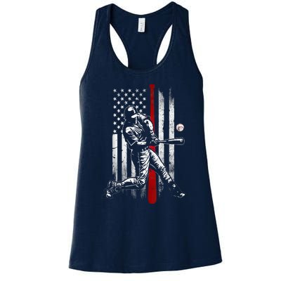 Baseball American USA Flag Patriotic Vintage Baseball Flag Women's Racerback Tank