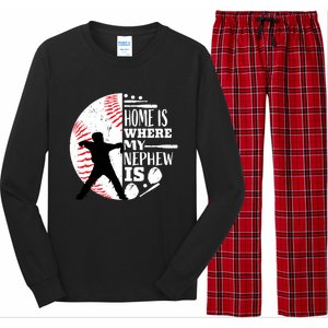 Baseball Aunt Uncle Funny Gift Player Catcher Nephew Biggest Fan Gift Long Sleeve Pajama Set