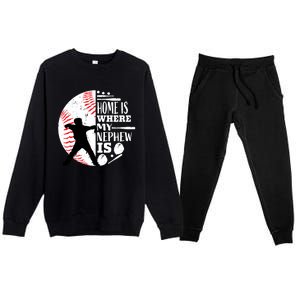 Baseball Aunt Uncle Funny Gift Player Catcher Nephew Biggest Fan Gift Premium Crewneck Sweatsuit Set