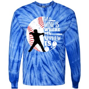 Baseball Aunt Uncle Funny Gift Player Catcher Nephew Biggest Fan Gift Tie-Dye Long Sleeve Shirt