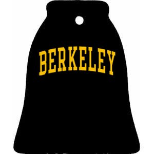 Berkeley Arched Varsity Text Yellow Ceramic Bell Ornament