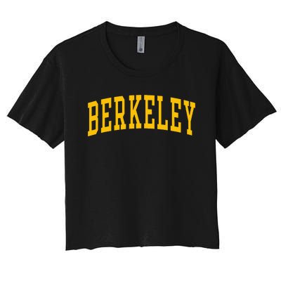 Berkeley Arched Varsity Text Yellow Women's Crop Top Tee