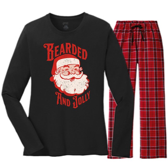 Bearded And Vintage Jolly Funny Santa Christmas Women's Long Sleeve Flannel Pajama Set 