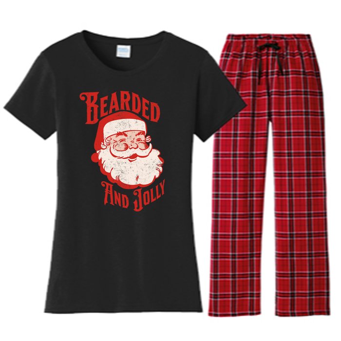 Bearded And Vintage Jolly Funny Santa Christmas Women's Flannel Pajama Set