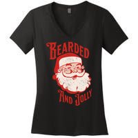 Bearded And Vintage Jolly Funny Santa Christmas Women's V-Neck T-Shirt