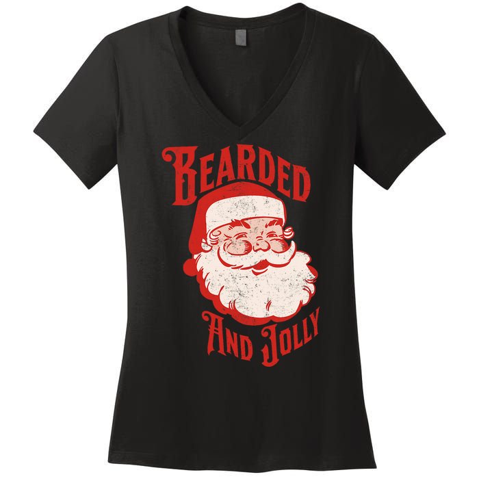 Bearded And Vintage Jolly Funny Santa Christmas Women's V-Neck T-Shirt