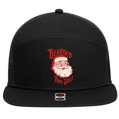 Bearded And Vintage Jolly Funny Santa Christmas Apparel 7 Panel Mesh Trucker Snapback Hat