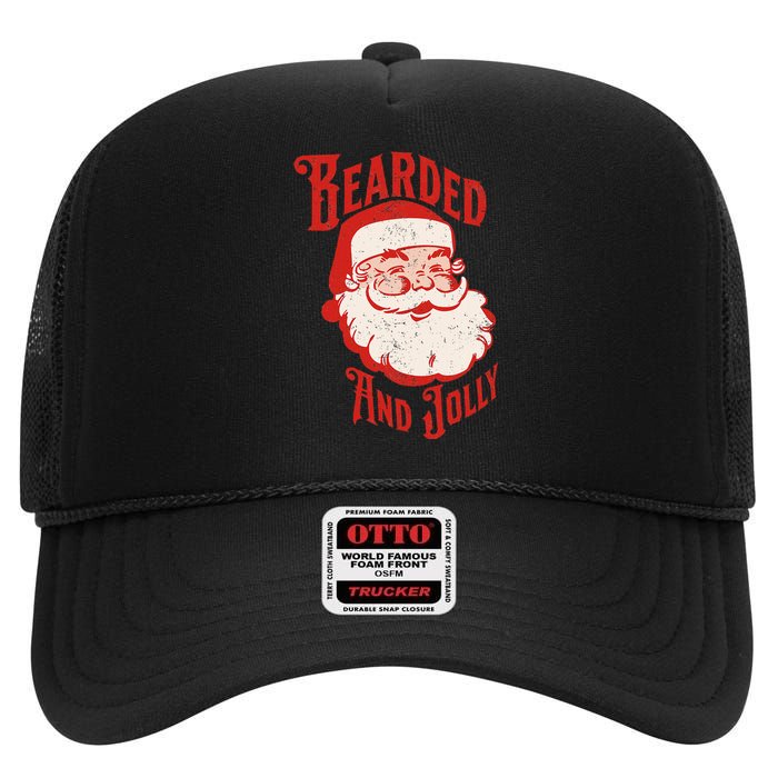 Bearded And Vintage Jolly Funny Santa Christmas Apparel High Crown Mesh Back Trucker Hat