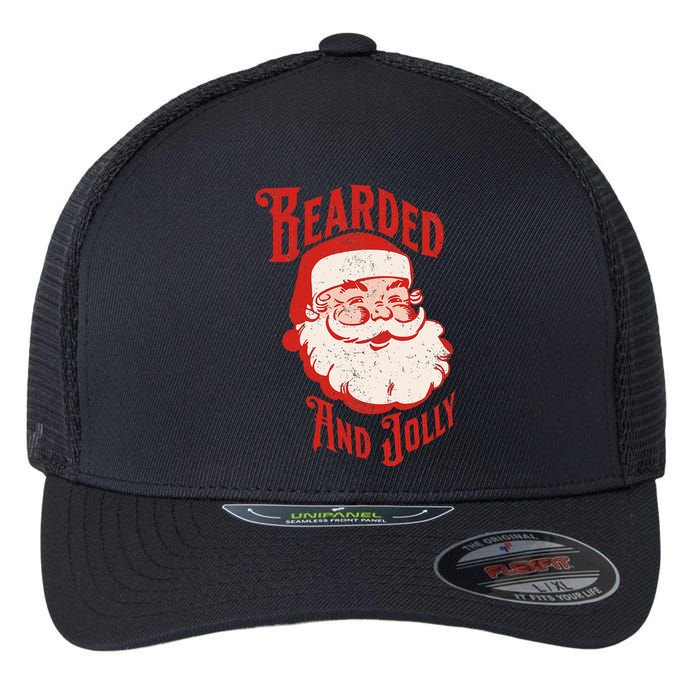 Bearded And Vintage Jolly Funny Santa Christmas Apparel Flexfit Unipanel Trucker Cap