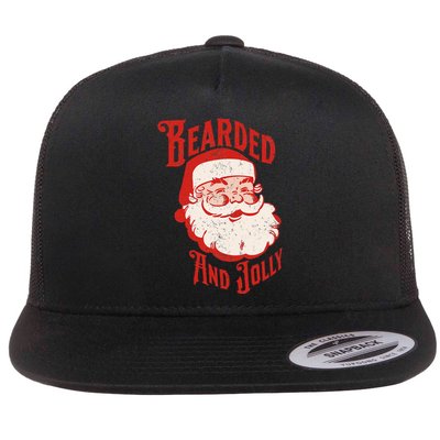 Bearded And Vintage Jolly Funny Santa Christmas Apparel Flat Bill Trucker Hat