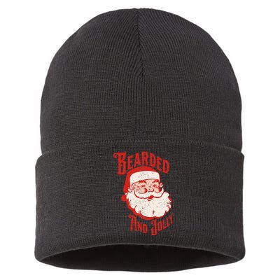 Bearded And Vintage Jolly Funny Santa Christmas Apparel Sustainable Knit Beanie