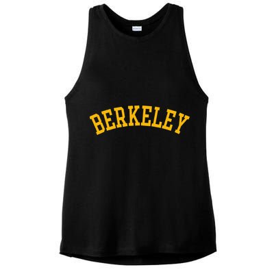 Berkeley Arched Varsity Text Yellow Berkeley Ladies PosiCharge Tri-Blend Wicking Tank