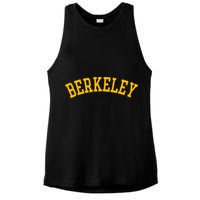 Berkeley Arched Varsity Text Yellow Berkeley Ladies PosiCharge Tri-Blend Wicking Tank