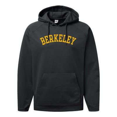 Berkeley Arched Varsity Text Yellow Berkeley Performance Fleece Hoodie