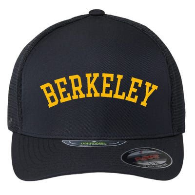 Berkeley Arched Varsity Text Yellow Berkeley Flexfit Unipanel Trucker Cap