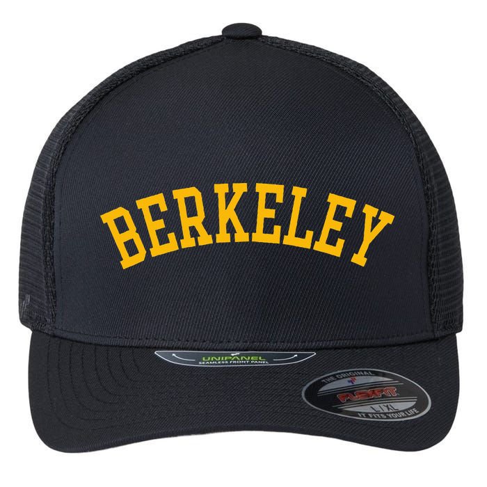 Berkeley Arched Varsity Text Yellow Berkeley Flexfit Unipanel Trucker Cap
