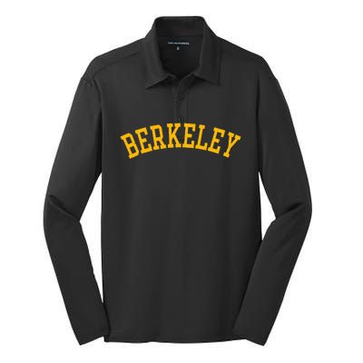 Berkeley Arched Varsity Text Yellow Berkeley Silk Touch Performance Long Sleeve Polo