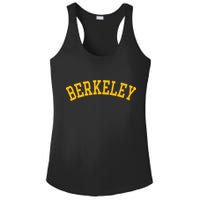 Berkeley Arched Varsity Text Yellow Berkeley Ladies PosiCharge Competitor Racerback Tank