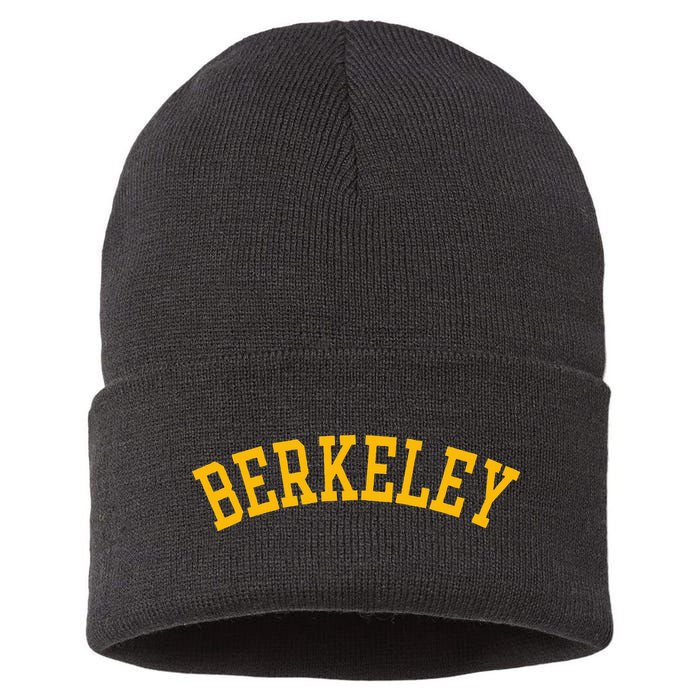 Berkeley Arched Varsity Text Yellow Berkeley Sustainable Knit Beanie