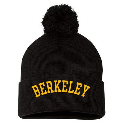Berkeley Arched Varsity Text Yellow Berkeley Pom Pom 12in Knit Beanie