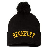 Berkeley Arched Varsity Text Yellow Berkeley Pom Pom 12in Knit Beanie