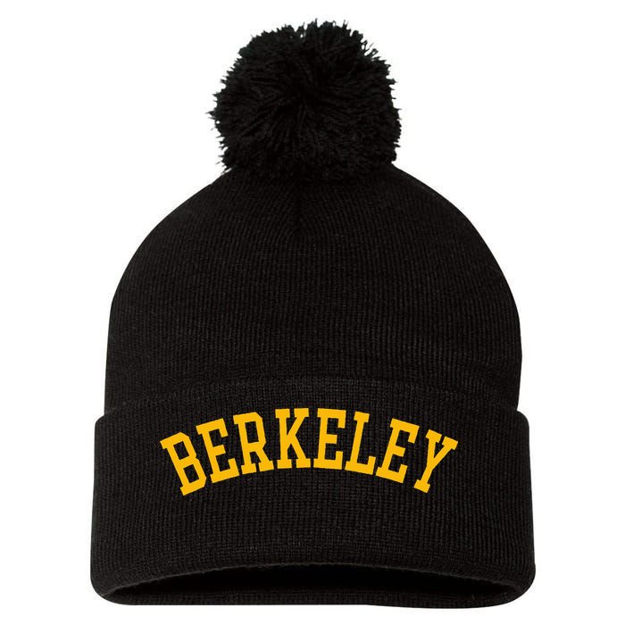 Berkeley Arched Varsity Text Yellow Berkeley Pom Pom 12in Knit Beanie