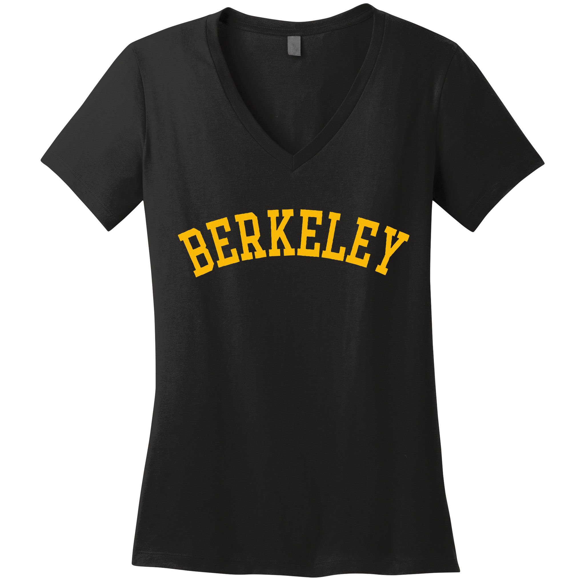 Berkeley Arched Varsity Text Yellow Berkeley Women's V-Neck T-Shirt