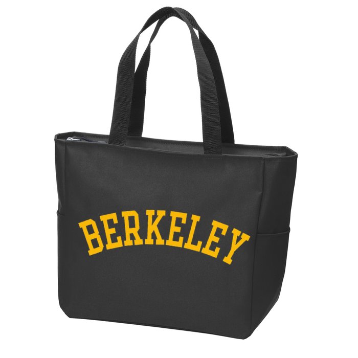 Berkeley Arched Varsity Text Yellow Berkeley Zip Tote Bag