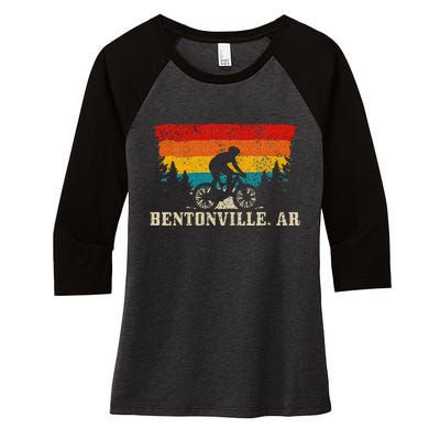 Bentonville Arkansas Vintage Mountain Bike Cycling Women's Tri-Blend 3/4-Sleeve Raglan Shirt