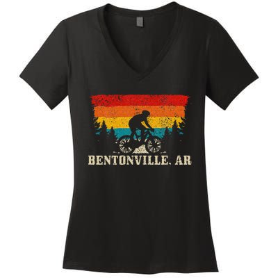 Bentonville Arkansas Vintage Mountain Bike Cycling Women's V-Neck T-Shirt