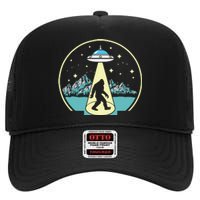 Bigfoot Abduction! Vintage Sasquatch & Ufo Alien Graphic High Crown Mesh Back Trucker Hat