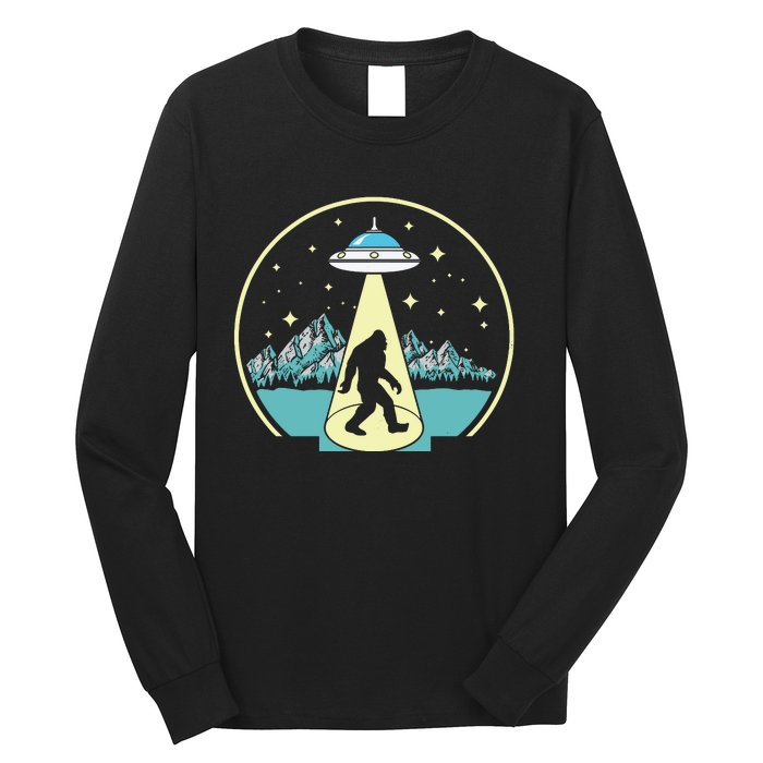 Bigfoot Abduction! Vintage Sasquatch & Ufo Alien Graphic Long Sleeve Shirt