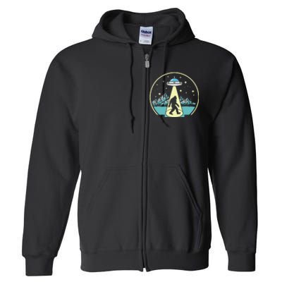 Bigfoot Abduction! Vintage Sasquatch & Ufo Alien Graphic Full Zip Hoodie