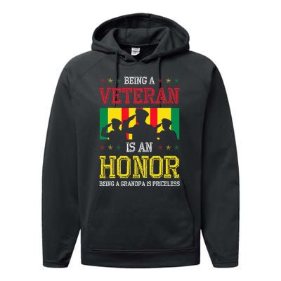 Being A Veteran Is An Honor Being A Grandpa Is Priceless Performance Fleece Hoodie