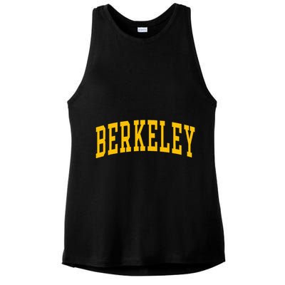 Berkeley Arched Varsity Text Yellow Berkeley Ladies PosiCharge Tri-Blend Wicking Tank