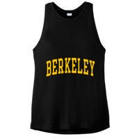 Berkeley Arched Varsity Text Yellow Berkeley Ladies PosiCharge Tri-Blend Wicking Tank