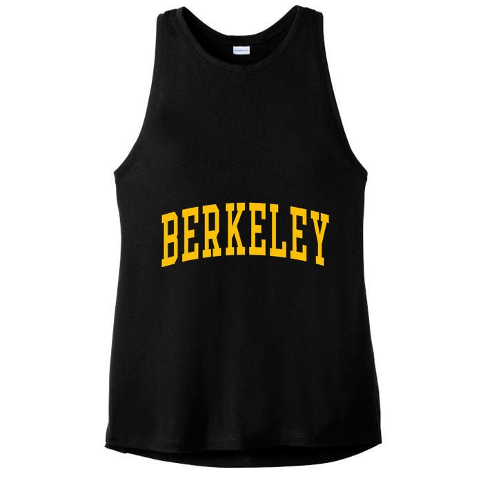 Berkeley Arched Varsity Text Yellow Berkeley Ladies PosiCharge Tri-Blend Wicking Tank