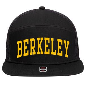 Berkeley Arched Varsity Text Yellow Berkeley 7 Panel Mesh Trucker Snapback Hat