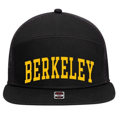 Berkeley Arched Varsity Text Yellow Berkeley 7 Panel Mesh Trucker Snapback Hat