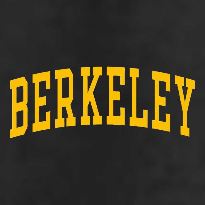 Berkeley Arched Varsity Text Yellow Berkeley 7 Panel Mesh Trucker Snapback Hat