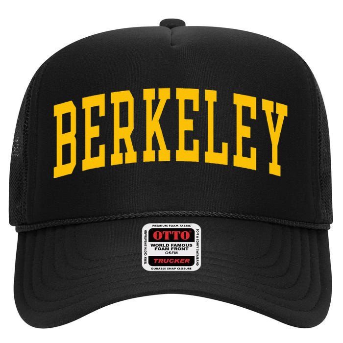 Berkeley Arched Varsity Text Yellow Berkeley High Crown Mesh Back Trucker Hat