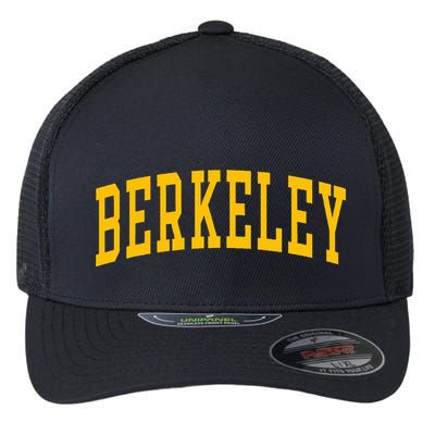 Berkeley Arched Varsity Text Yellow Berkeley Flexfit Unipanel Trucker Cap