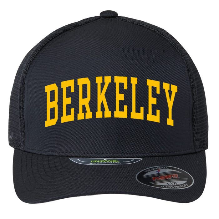 Berkeley Arched Varsity Text Yellow Berkeley Flexfit Unipanel Trucker Cap