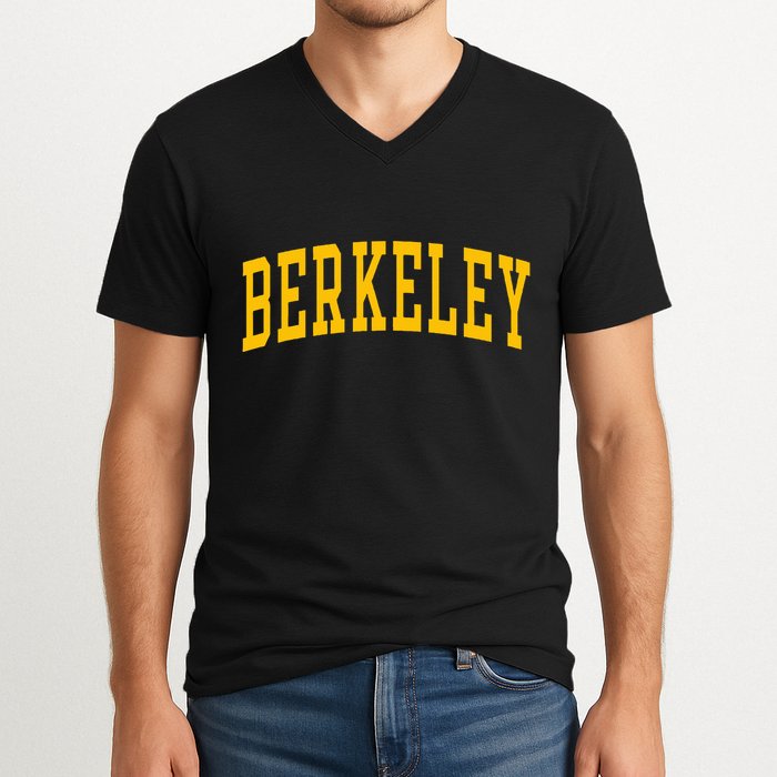 Berkeley Arched Varsity Text Yellow Berkeley V-Neck T-Shirt