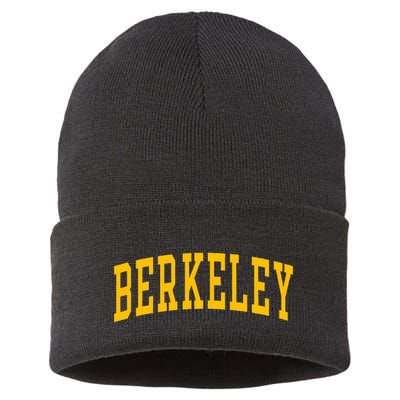 Berkeley Arched Varsity Text Yellow Berkeley Sustainable Knit Beanie