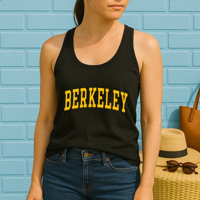 Berkeley Arched Varsity Text Yellow Berkeley Womens Tank Top