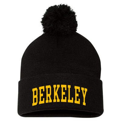 Berkeley Arched Varsity Text Yellow Berkeley Pom Pom 12in Knit Beanie