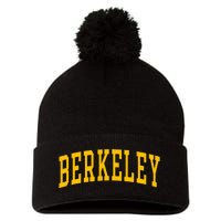 Berkeley Arched Varsity Text Yellow Berkeley Pom Pom 12in Knit Beanie