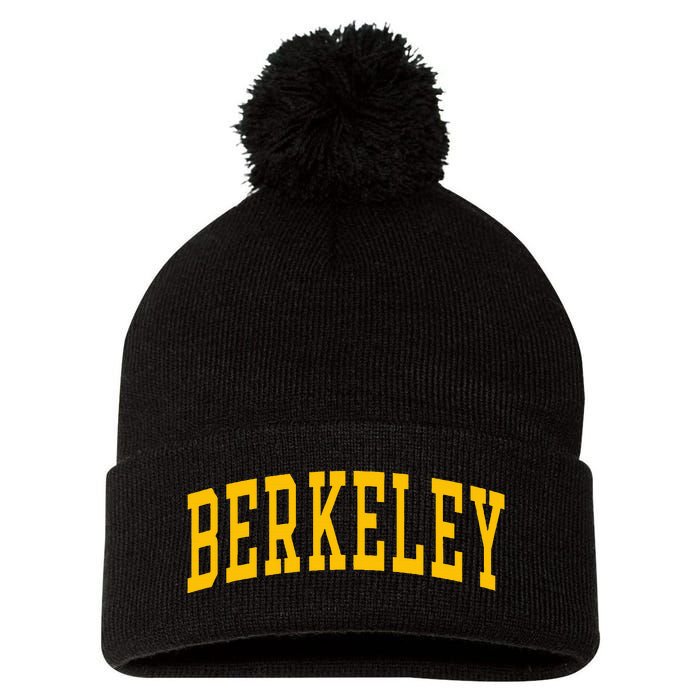 Berkeley Arched Varsity Text Yellow Berkeley Pom Pom 12in Knit Beanie